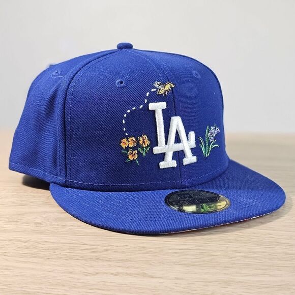 New Era Los Angeles Dodgers Hat Watercolor Floral Hat Blue White 59FIFTY 7 5/8 - Picture 1 of 10